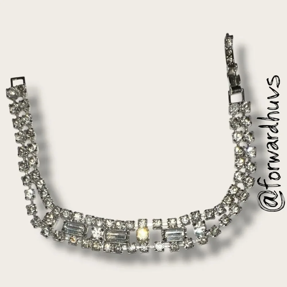 Vintage Rhinestone Double Strand Bracelet with Baguettes – 6 3/4”